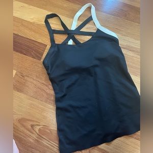 Reebok Workout Top with Black & White Criss-Cross Straps